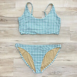 Old Navy Women's Two Piece Swimsuit Set Size 2X Green Gingham Bikini